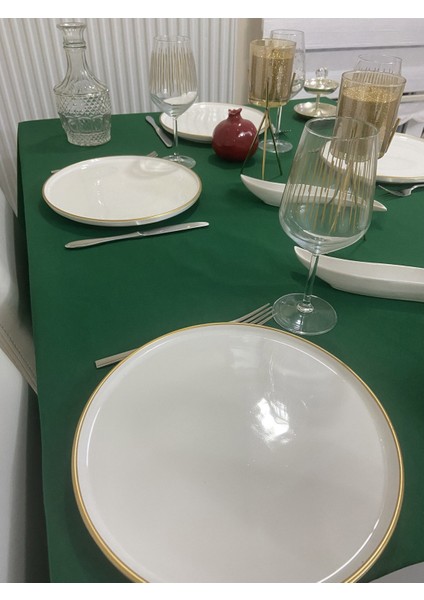 Sıvı Geçirmez Keten Dertsiz Masa Örtüsü Yılbaşı Yeşili + 12 Peçete indirimleri