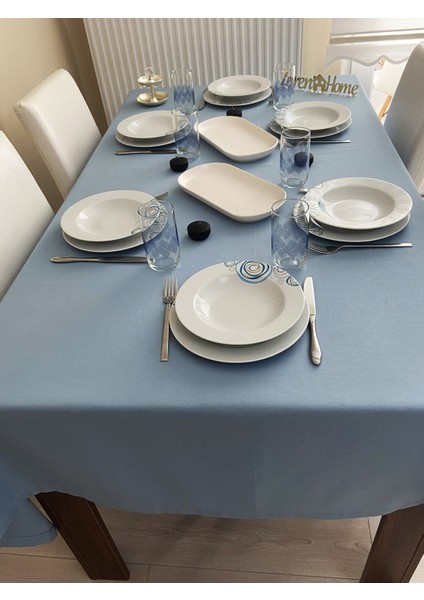 Sıvı Geçirmez Keten Dertsiz Masa Örtüsü Mavi fiyatları