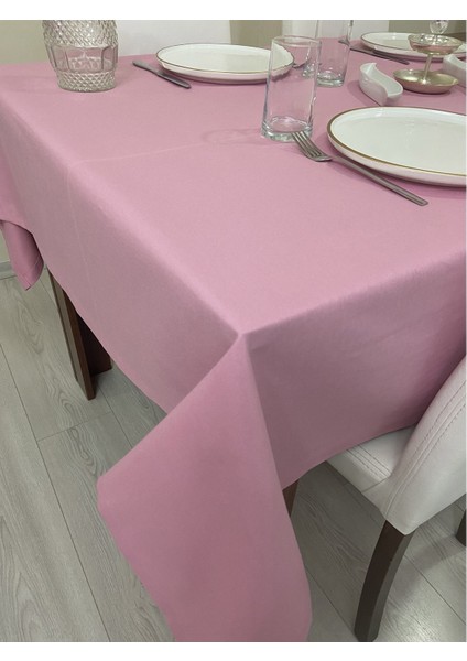 Zeren Home Sıvı Geçirmez Keten Dertsiz Masa Örtüsü Pembe + 6 Peçete