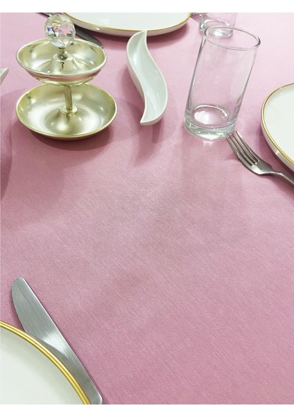 Sıvı Geçirmez Keten Dertsiz Masa Örtüsü Pembe + 12 Peçete modelleri