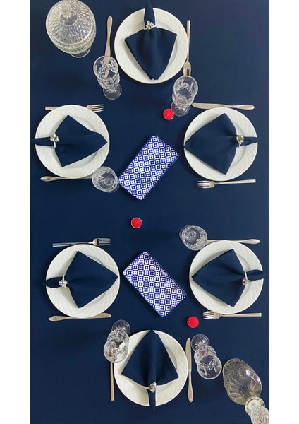 Polyester Keten Dertsiz Masa Örtüsü Lacivert + 6 Peçete fiyatları