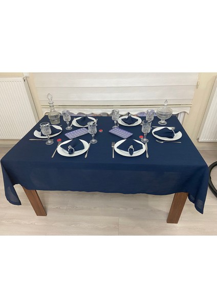 Polyester Keten Dertsiz Masa Örtüsü Lacivert + 6 Peçete modelleri