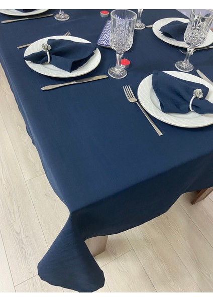 Polyester Keten Dertsiz Masa Örtüsü Lacivert + 6 Peçete fırsatları