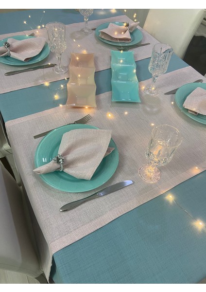 Polyester Keten Dertsiz Masa Örtüsü Maldiv + 12 Peçete modelleri