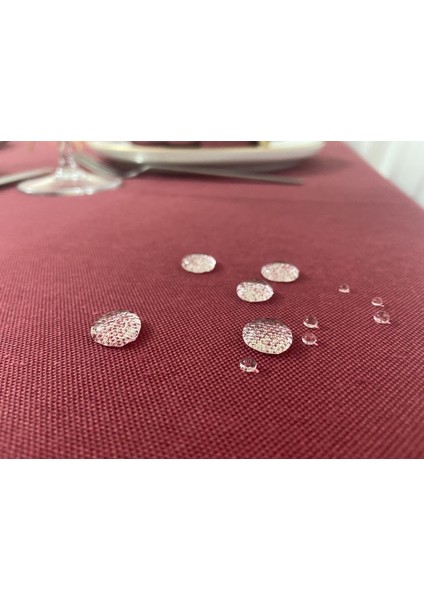 Sıvı Geçirmez Keten Dertsiz Masa Örtüsü Bordo + 12 Peçete modelleri