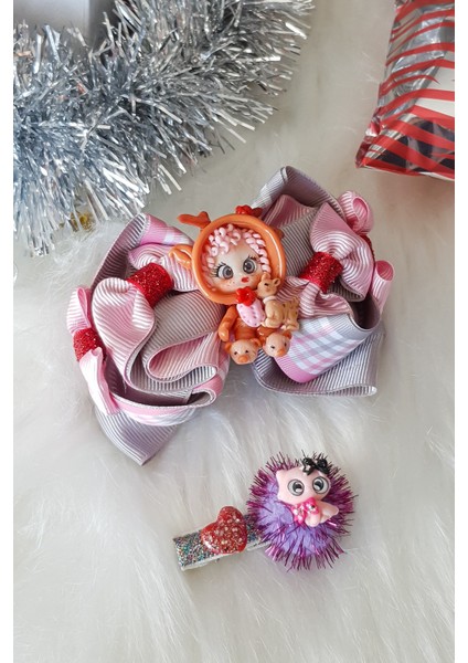 Fiyonka Handmade Creations Sevimli Yılbaşı Bebek Figür Kız Çocuk Fiyonk Kurdele Toka