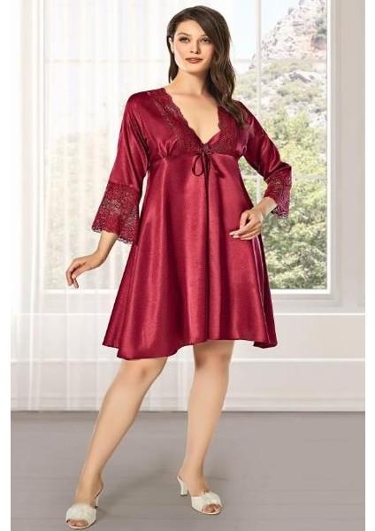 8610 Kadın Çeyizlik Saten 6'lı Set-Bordo AA8610