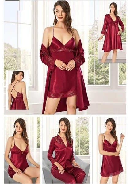 8610 Kadın Çeyizlik Saten 6'lı Set-Bordo AA8610 fiyatları