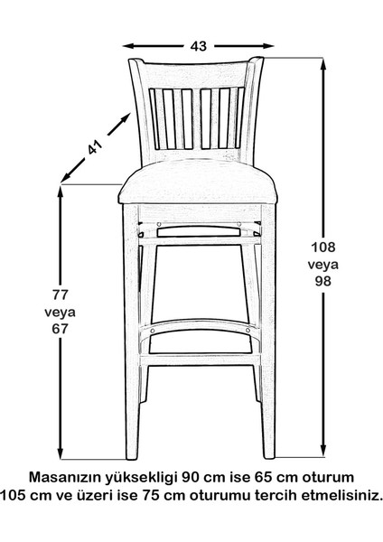 Kozza Home Hooters Bar Sandalye Siyah - 75 cm