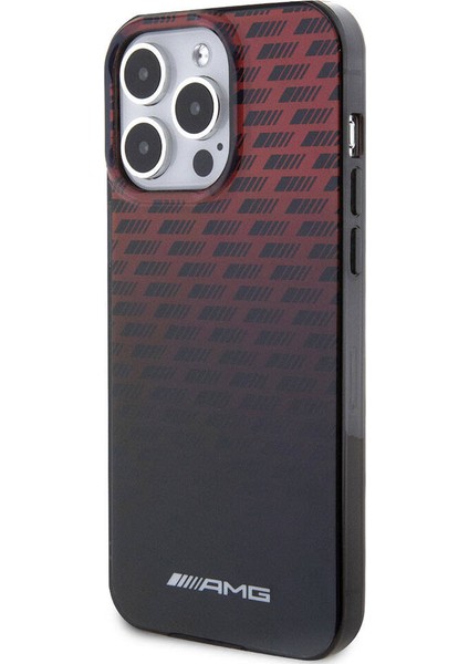 iPhone 15 Pro Max Kılıf Amg Orjinal Lisanslı Çift Katmanlı Küçük Logolu Dörtgen Şerit Desenli Siyah