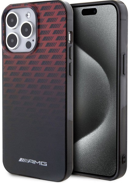 iPhone 15 Pro Max Kılıf Amg Orjinal Lisanslı Çift Katmanlı Küçük Logolu Dörtgen Şerit Desenli Siyah