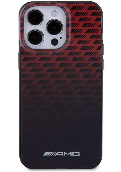iPhone 15 Pro Max Kılıf Amg Orjinal Lisanslı Çift Katmanlı Küçük Logolu Dörtgen Şerit Desenli Siyah