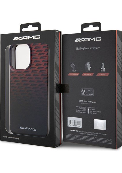 iPhone 15 Pro Max Kılıf Amg Orjinal Lisanslı Çift Katmanlı Küçük Logolu Dörtgen Şerit Desenli Siyah