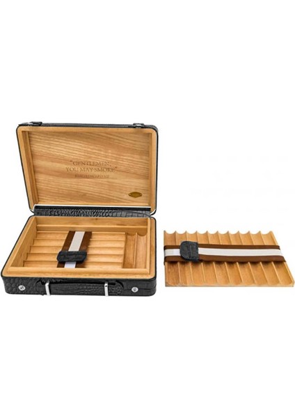Croco Desen Seyahat Puro Kutusu Humidor Içi Sedir Siyah 18's