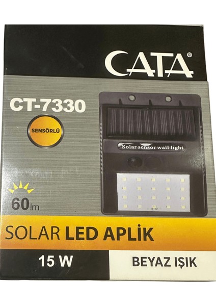 CT-7330 15W 6400K (Beyaz Işık) Sensörlü Solar Güneş Panelli LED Aplik (8 Adet)