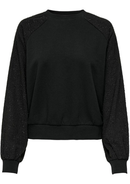 O Yaka Düz Siyah Kadın Sweatshırt Onljanıa L/s Glıtter O-Neck Swt