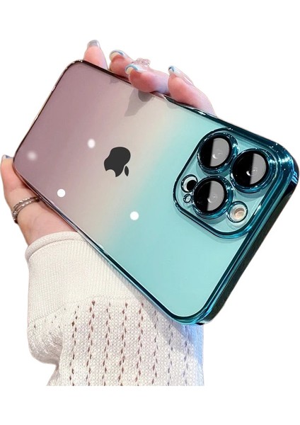 Iphone 12 Pro Kılıf Kamera Korumalı Renk Geçişli Şeffaf Sert Rainbow Silikon Kapak Glass Case