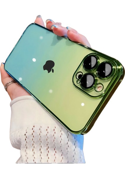 Iphone 12 Pro Kılıf Kamera Korumalı Renk Geçişli Şeffaf Sert Rainbow Silikon Kapak Glass Case