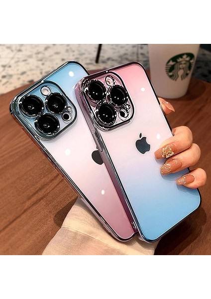 Iphone 12 Pro Kılıf Kamera Korumalı Renk Geçişli Şeffaf Sert Rainbow Silikon Kapak Glass Case