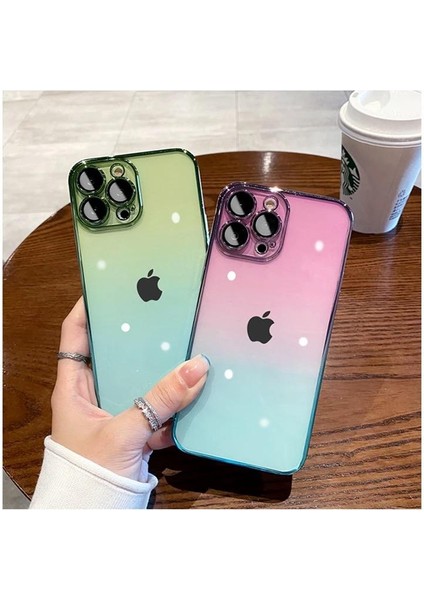 Iphone 12 Pro Kılıf Kamera Korumalı Renk Geçişli Şeffaf Sert Rainbow Silikon Kapak Glass Case