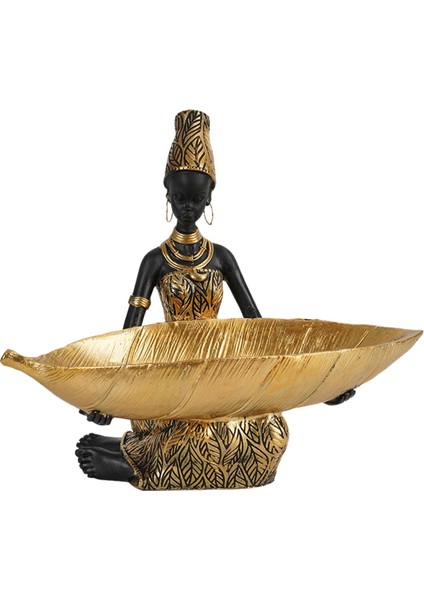 Afrikaanse Sculptuur Standbeeld, Dienblad Figuur Lady Beeldje Standbeeld ile Büyük Yaprakları Tutuyor (Yurt Dışından)