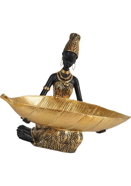 Afrikaanse Sculptuur Standbeeld, Dienblad Figuur Lady Beeldje Standbeeld ile Büyük Yaprakları Tutuyor (Yurt Dışından) fiyatları