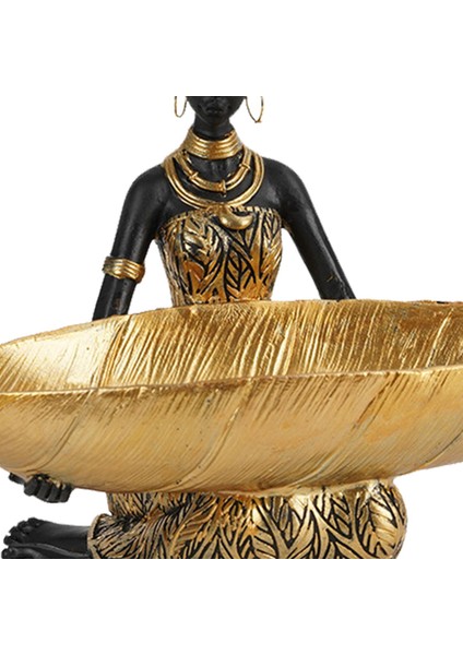 Afrikaanse Sculptuur Standbeeld, Dienblad Figuur Lady Beeldje Standbeeld ile Büyük Yaprakları Tutuyor (Yurt Dışından) fırsatları