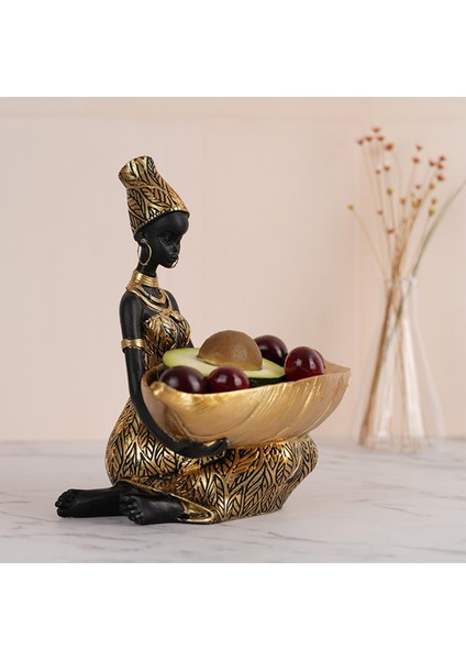 Afrikaanse Sculptuur Standbeeld, Dienblad Figuur Lady Beeldje Standbeeld ile Büyük Yaprakları Tutuyor (Yurt Dışından) indirimleri
