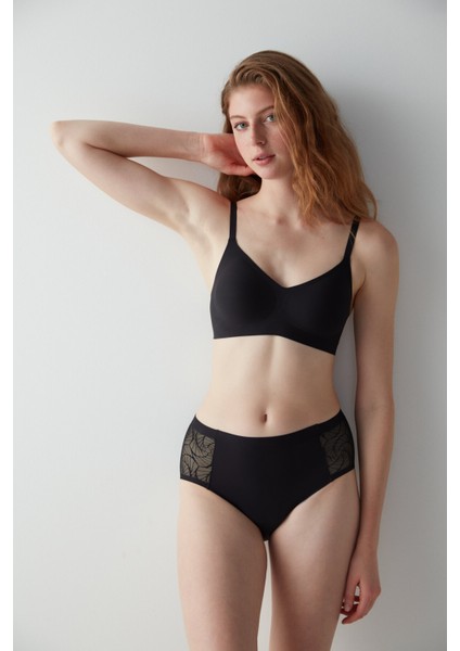 Siyah Hıghwaist Lace Period Slip Külot