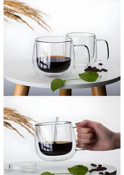 6'lı Çift Cidarlı Cam Kupa Bardak 450 ml Ev Ofis Fincanı Çift Katlı Isı Yalıtımlı fiyatları