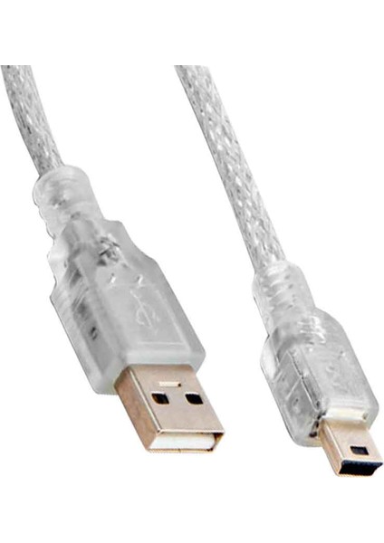 USB 2.0 5 Metre Şeffaf USB Am Mini 5 Pin Kablo