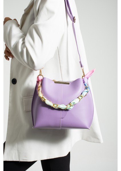 Kadın Fularlı Zincir Aksesuarlı Yumuşak Deri 3 Bölmeli El Kol ve Omuz Çantası modelleri