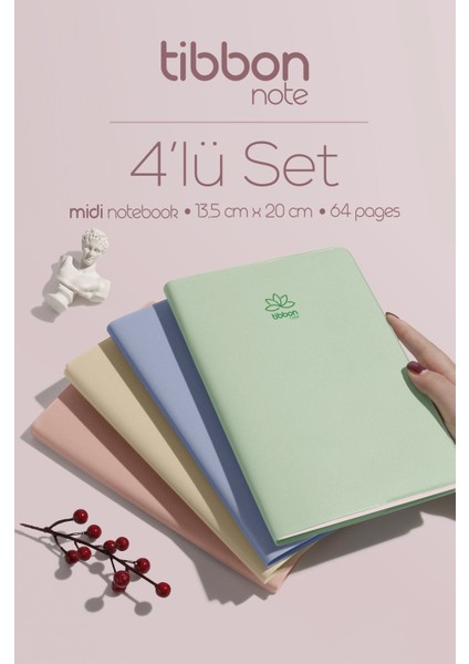 Note Midi Defter Dikişli 4'lü Set