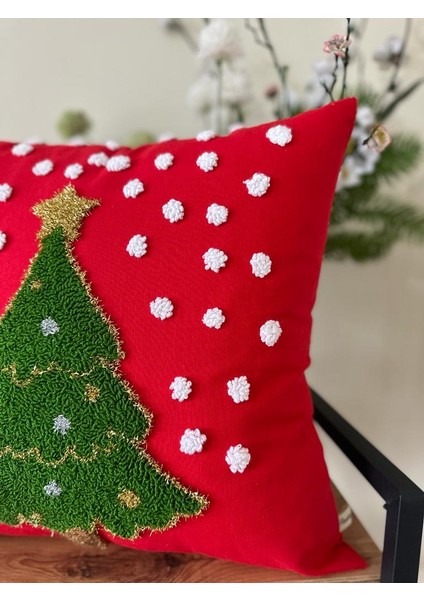 Punchhatolyesii Çam Ağacı Desen Elyapımı Kırlent Kılıfı Panch Kırmızı Renk modelleri