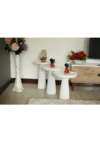 Üçlü Beyaz Konik Yan Sehpa
