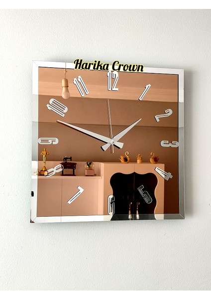 Harika Crown Gerçek Aynalı Dekoratif Duvar Saati (40 Cm)