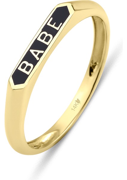 14 Ayar Altın Siyah Mineli Babe Mühür Yüzük KRS140-14GR