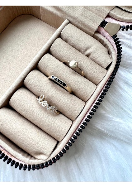 14 Ayar Altın Siyah Mineli Babe Mühür Yüzük KRS140-14GR