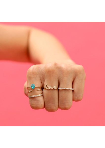 14 Ayar Altın Taşlı Love Yüzük Desen Yüzük KRS093-14GR modelleri