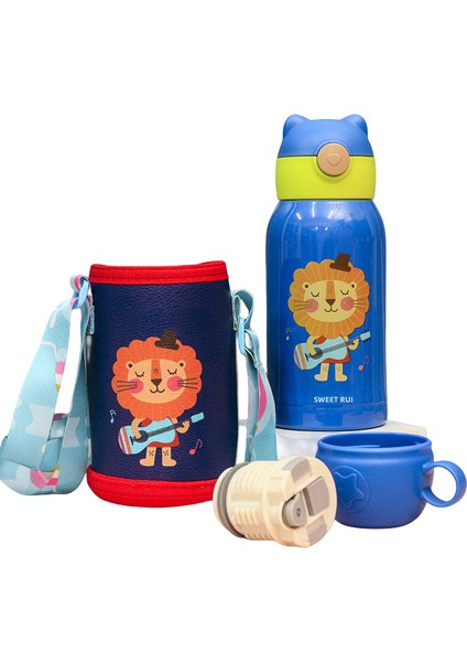 Sweet Ruı 500ML Çift Kapaklı ve Pipetli Karikatür Paslanmaz Çelik Termos Bardak (Yurt Dışından)