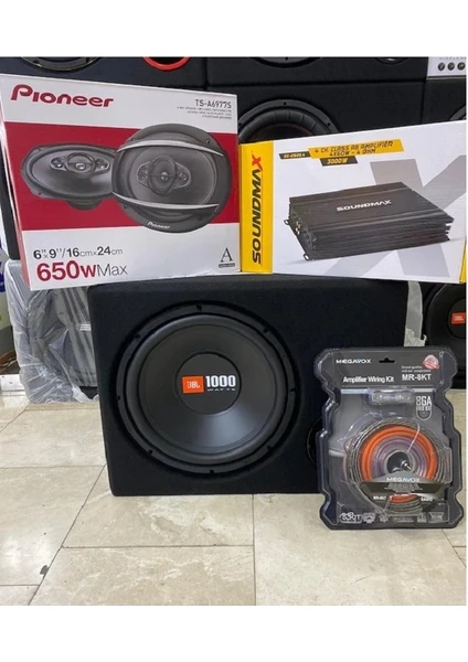 Pıoneer Paket Set Jbl 1000WATT 250RMS Bass Pıoneer 650WATT Hoparlör Soundmax 3000WATT 4 Kanal Amfi Set Kablosu Hazırset