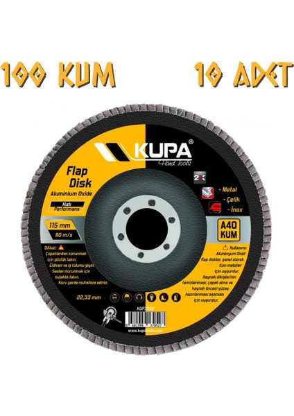 Kupa Katlı Flap Disk Zımpara A100 Kum - 10 Adet