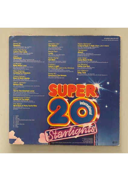 Super 20 International Starlights Lp Plak (Orjinal Dönem 1979 Alman Baskı 2.el Plak)