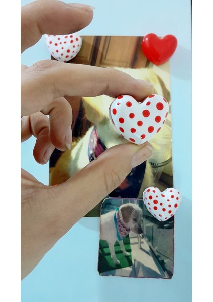 8'li El Yapımı Kalp Buzdolabı Magneti , Fridge Magnet , Hediye Magnet Puantiyeli- 8'li Set fırsatları