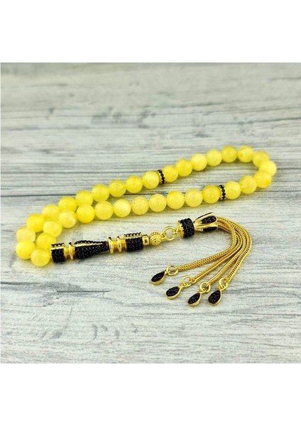 Altın Kaplamalı Gümüş Püsküllü Damla Kehribar Tesbih fiyatları