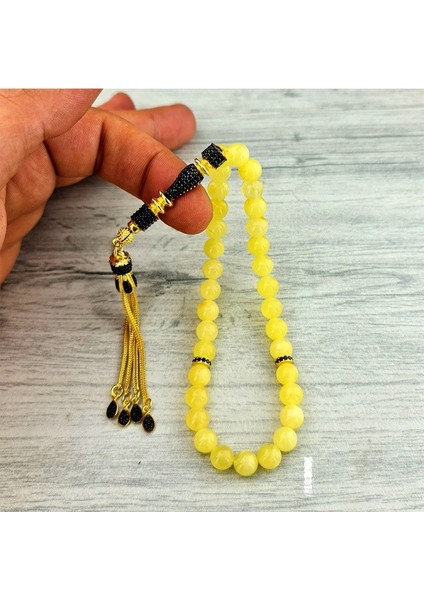 Altın Kaplamalı Gümüş Püsküllü Damla Kehribar Tesbih modelleri