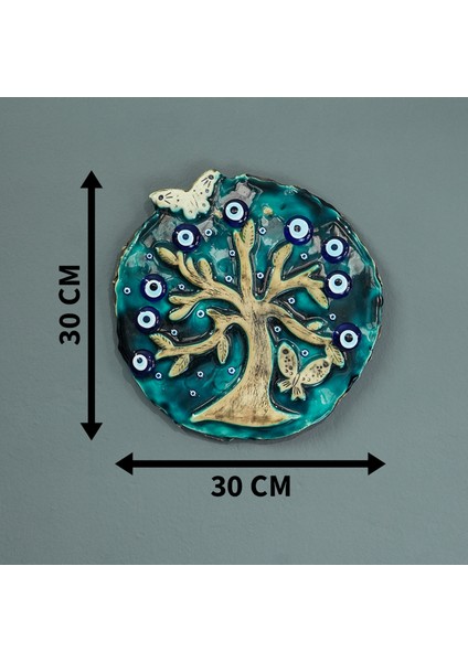 Büyük Yuvarlak Hayat Ağacı  Nazar Boncuklu Seramik Duvar Süsü Dekoratif Duvar Süsü Duvar Süsü Çocuk Odası Duvar Süsü