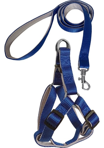 Gezdirme Kayışlı Dokuma Köpek Göğüs Tasma Seti 32*47-110 cm Mavi