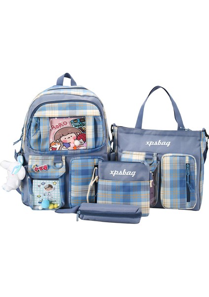 Moda Ekose Edebi 4 Parçalı Set-Mavi (Yurt Dışından)