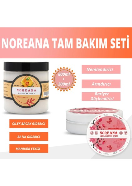 2li Paket 800ML Vanilyalı Scrub Peeling & 200ML Japon Kiraz Çiçeği Nemlendirici Krem